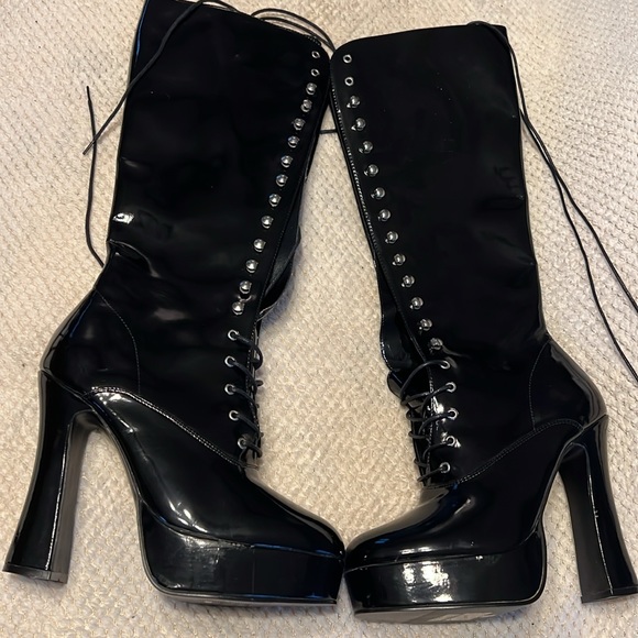 Black lace up platform boots with side zipper 5 heels brand new size 10 - Picture 2 of 7
